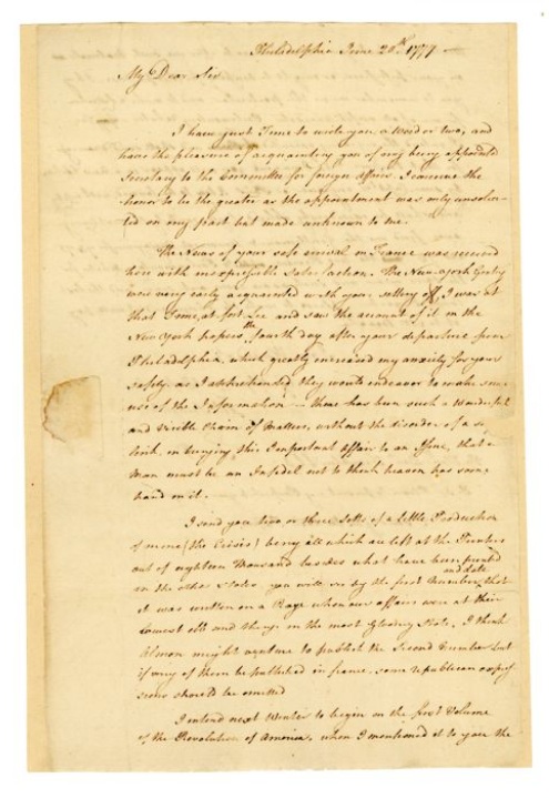 to Benjamin Franklin, 1777 June 20
