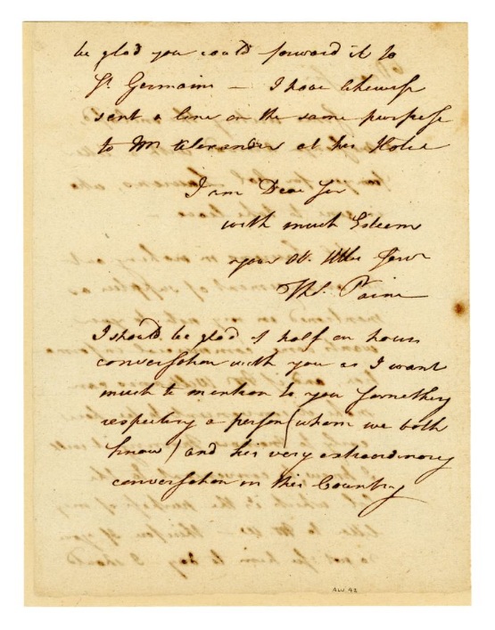 Letter from Thomas Paine to Benjamin Franklin, 1781