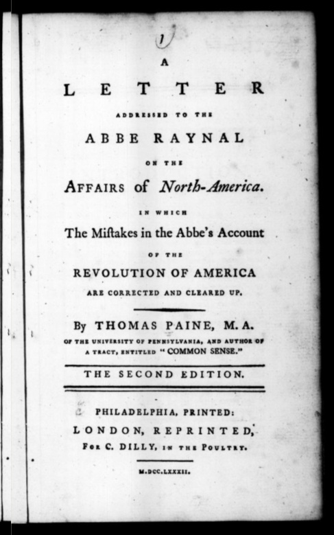 Letter addressed to the Abbe Raynal