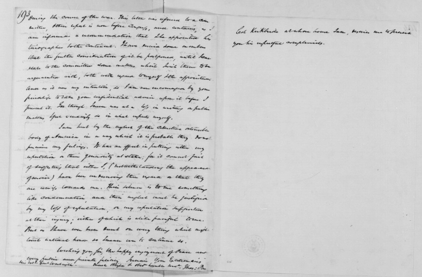 Thomas Paine to George Washington, September 21, 1783