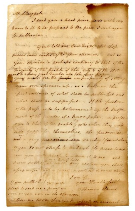 Letter from Thomas Paine to Henry Claypole - American Philosophical Society