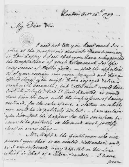 to George Washington, October 16, 1789