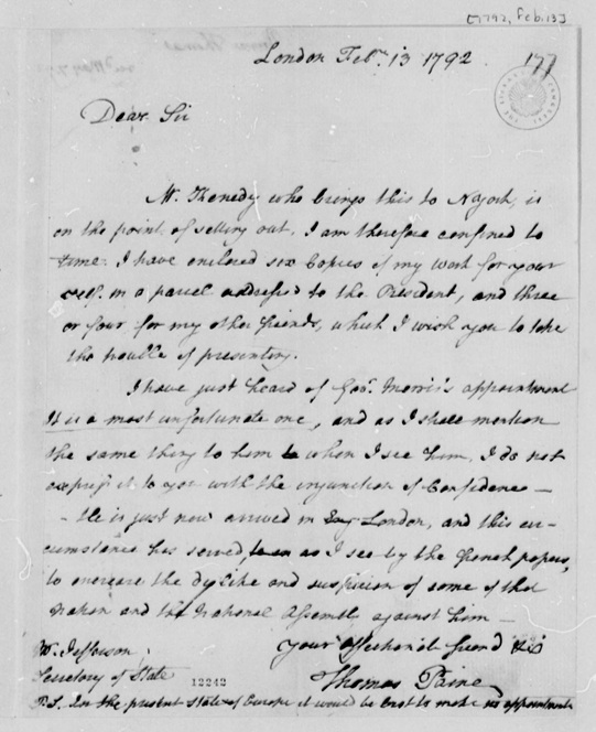 paine to jefferson 2-13-1792