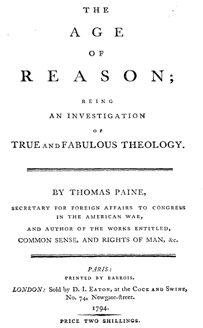 The cover of "The Age of Reason — Part I" - image source