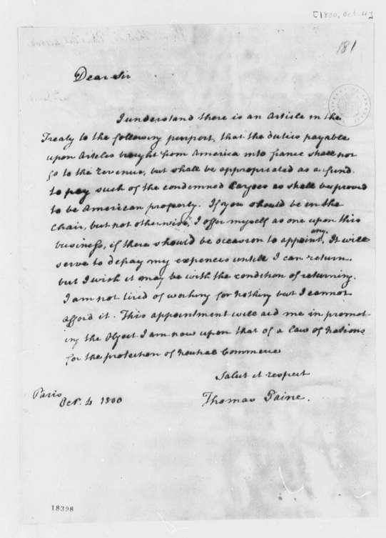 paine to jefferson 10-4-1800