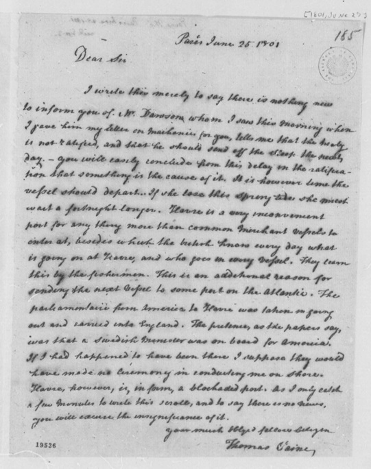 paine to jefferson 6-25-1801