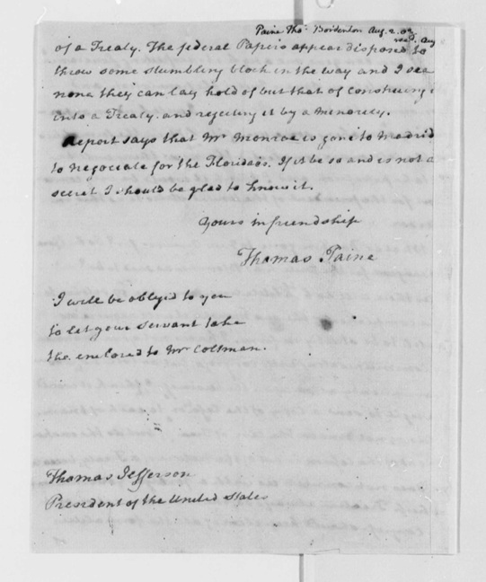 paine to jefferson 8-2-1803