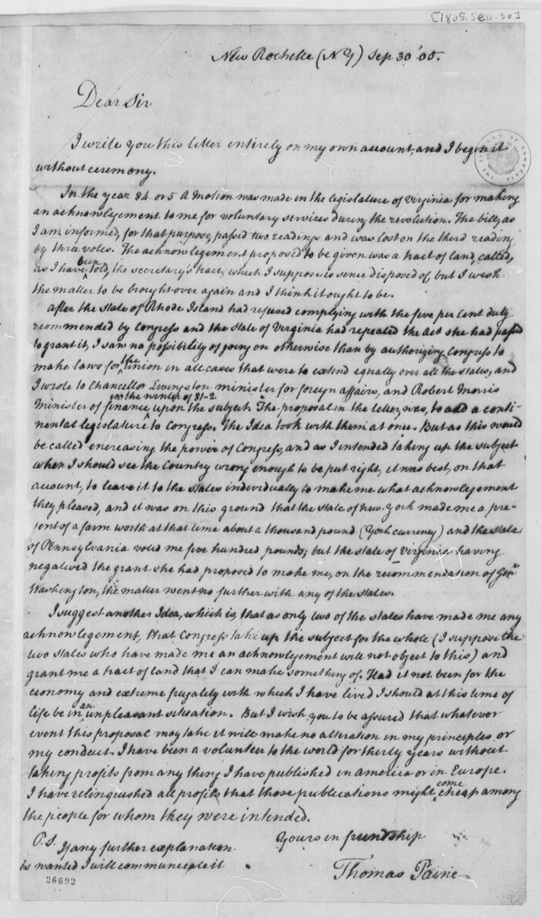 paine to jefferson 9-30-1805