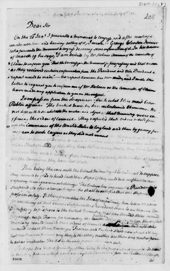 paine to jefferson 7-8-1808