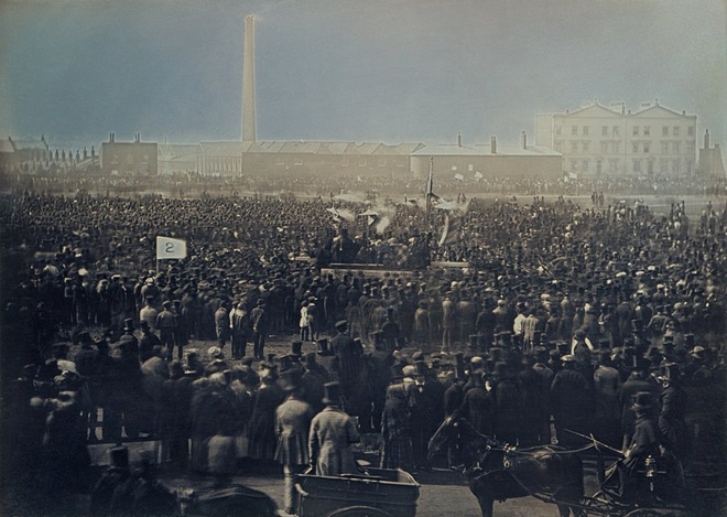 Photo by William Edward Kilburn taken on 10 April 1848 titled "View of the Great Chartist Meeting on Kennington Common" - link