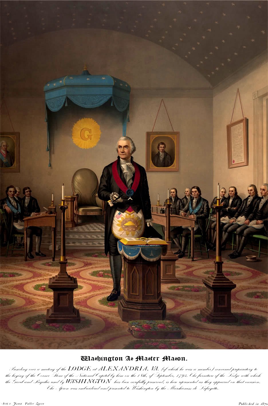 Print from 1870 portraying George Washington as Master of his Lodge - link
