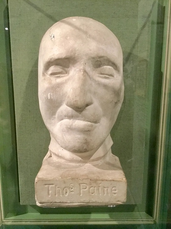“Thomas Paine’s Death Mask,” taken from Paine’s face after 1809 death and displayed at the Ancient House Museum in Thetford, Norfolk, UK – Photo from ‘Ordinary Philosophy’