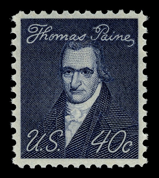 A 1968 Prominent Americans Issue 40 cents postage stamp depicts Thomas Paine – National Postal Museum Collection