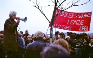 E. P. Thompson addresses anti-nuclear weapons rally, Oxford, England, 1980
