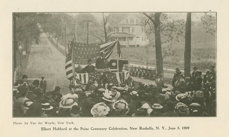 American writer, publisher, artist, and philosopher Elbert Hubbard at the Paine Centenary Celebration in New Rochelle, NY on June 5, 1909 - Photo by James B. Elliott