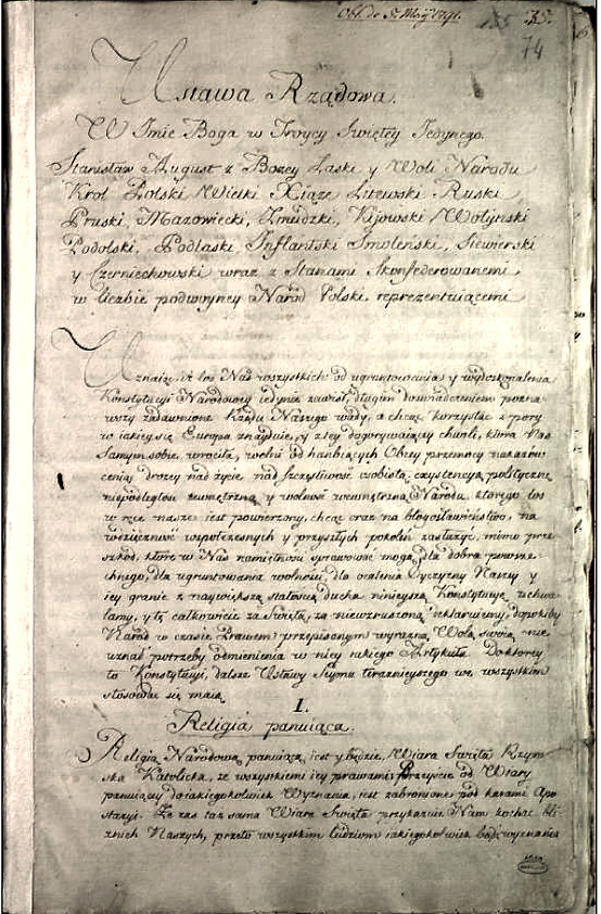 Manuscript of the Polish Constitution of the 3rd May 1791