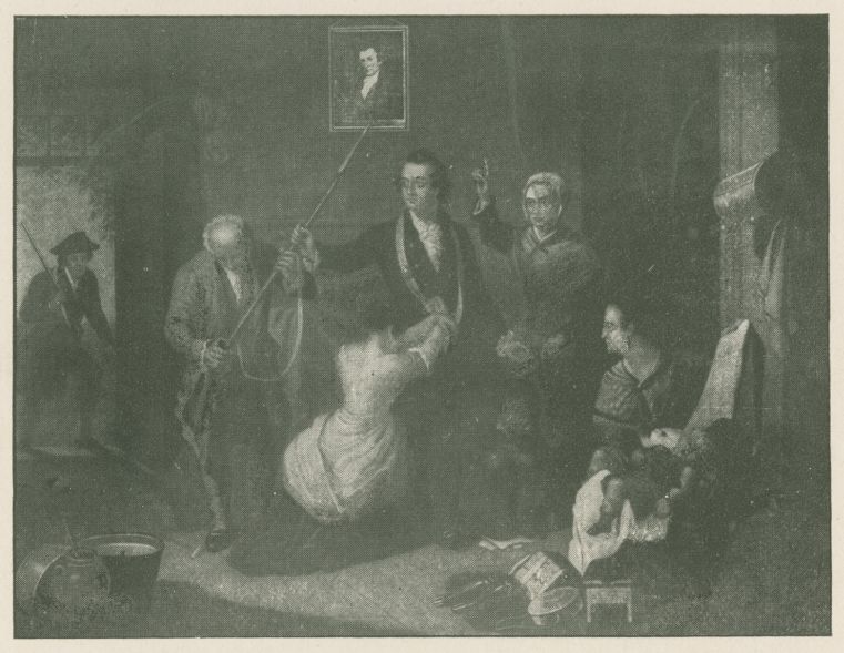 "The Spirit of  '76" a 1845 painting by Tompkins H. Matteson shows a portrait of Chartist Vincent shows a soldier gallantly going off to war for family and country. The man of the family accepts a rifle from his elderly father and a sword from his mother. His distraught wife kneels before him and his eldest child holds his powder horn. His infant child sleeps in the arms of a nursemaid who holds a copy of the Declaration of Independence. Paine's painting hanging on the wall was removed in later copies - New York Public Library.