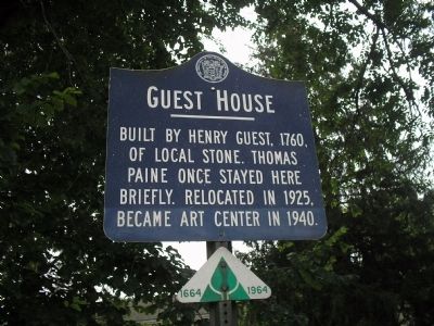 Marker in New Brunswick, New Jersey shows the house of Henry Guest. A 1951 New Brunswick Sunday Times article theorizes Thomas Paine's rumored stay at his friend Guest's house may have been in early December 1776, where he was in hiding just before the city fell to the British. Paine is said to have been in the midst of writing 'The American Crisis' during his stay - Photo by Bill Coughlin