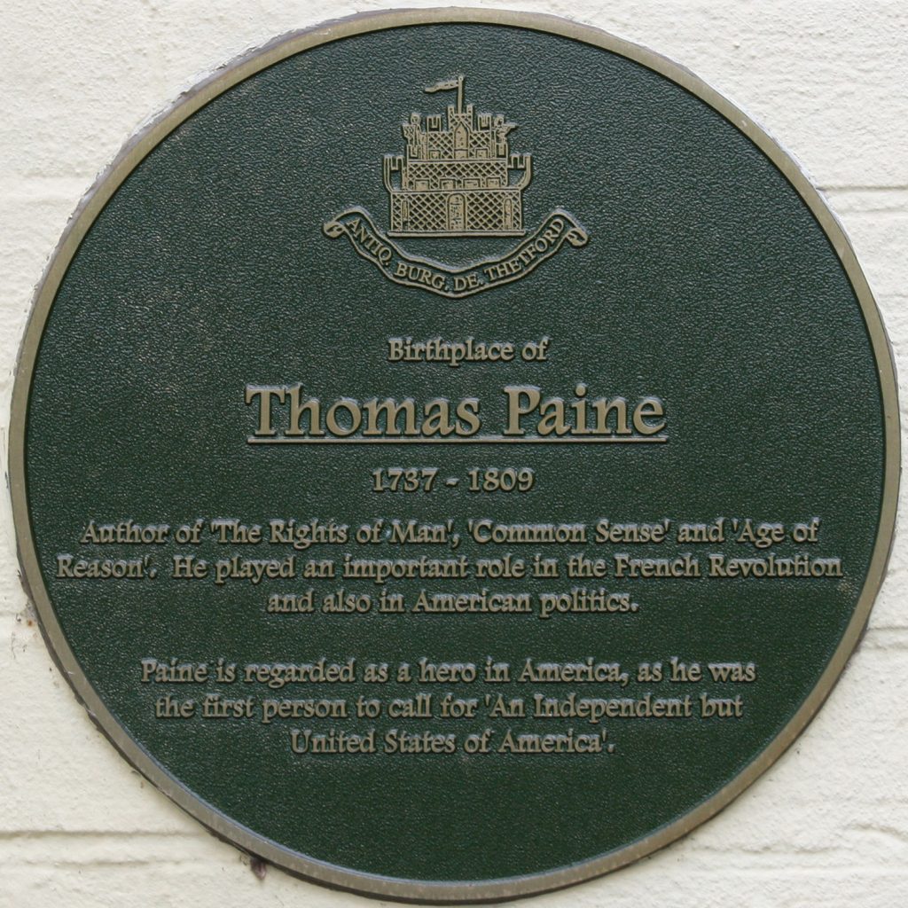 Plaque at the birthplace of Thomas Paine in Thetford, England erected by the Antiquities Borough of Thetford. Paine was born on February 9, 1737 – Flickr