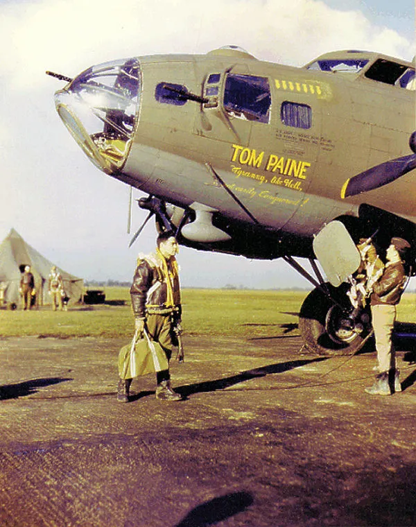 B-17F “Tom Paine” of the 388th Bomb Group, RAF Knettishall, England, World War II – link