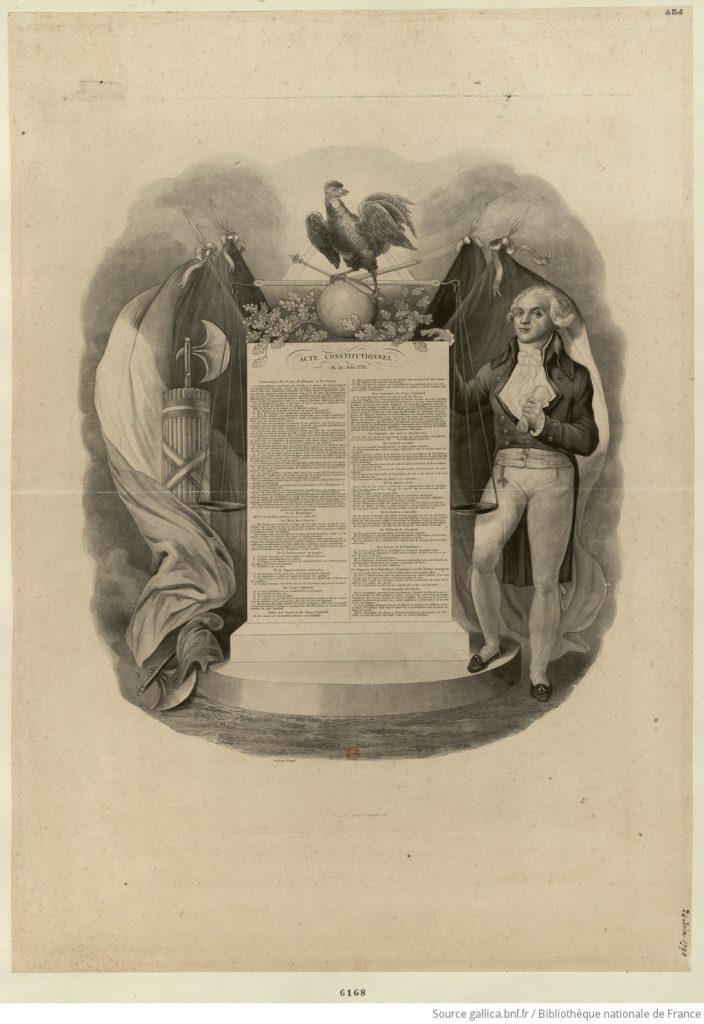 The Constitution Française 1793 (French Constitution of 1793) was the second constitution ratified for use during the French Revolution under the First Republic. Paine was one of the nine drafters of its sweeping plans for democratization and wealth redistribution that were unfortunately never implemented - National Library of France