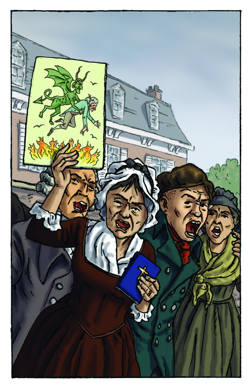 “Devil” by ‘Polyp’, from his 2022 verbatim graphic novel ‘PAINE: a fantastical visual biography’ imagines a lost, hostile caricature of Paine that was described by Moncure Daniel Conway: "When Paine left Bordentown on March 1st 1803, driving past a pious hooting mob, and placards of the devil flying away with him, it was with hope of a happy reunion with old friends in more enlightened New York" - PAINE: a fantastical visual biography