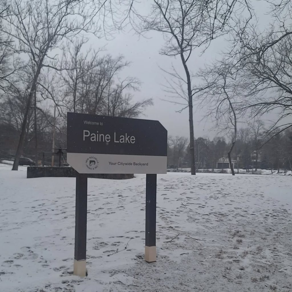 The 2.7 acre Paine Lake in winter