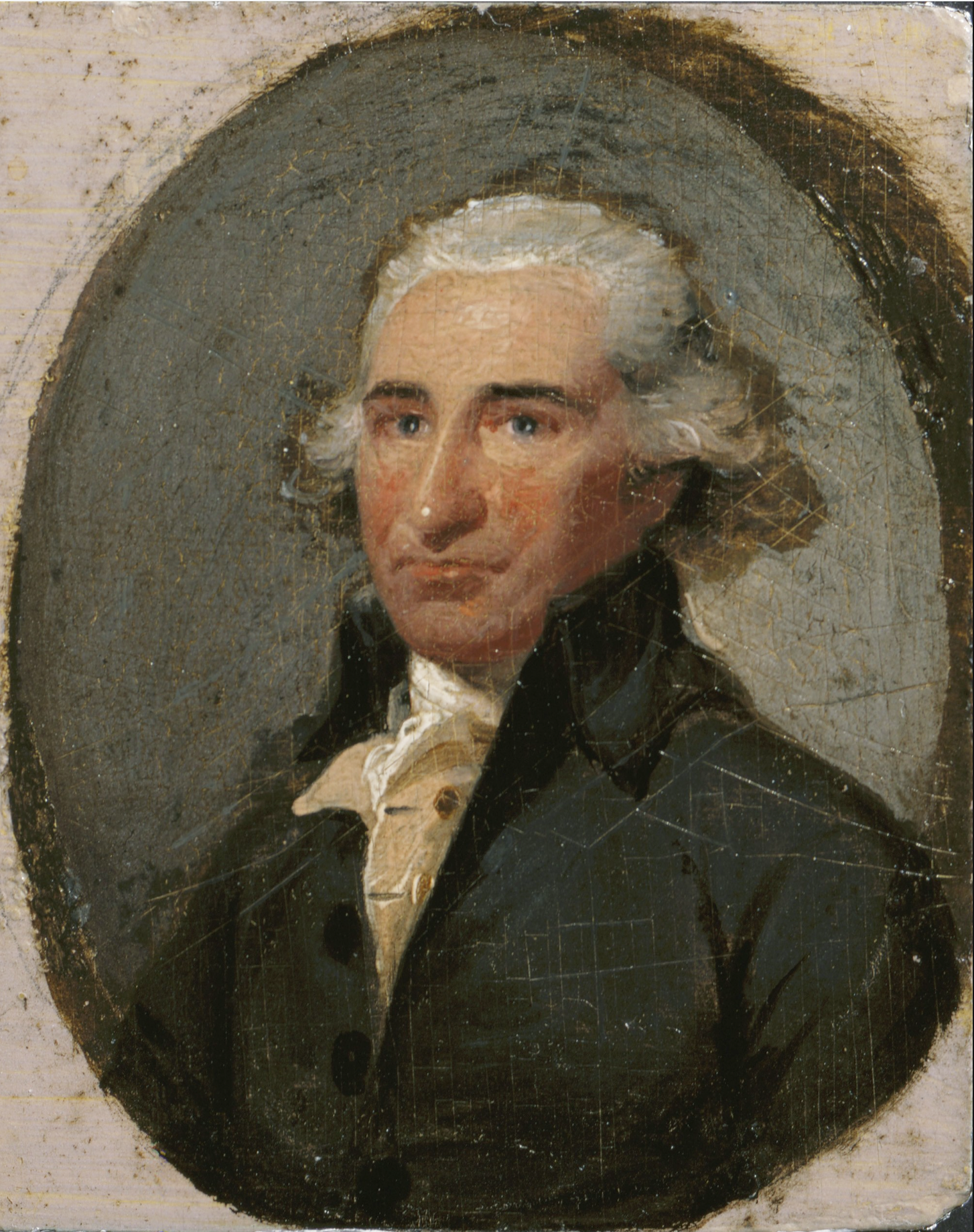 A miniature of Paine that John Trumbull sent to Thomas Jefferson in 1788 began as an original rather than a derivative, it was probably “repainted” by a “wayward contemporary” of Trumbull and also later vandalized. Courtesy of Monticello.org