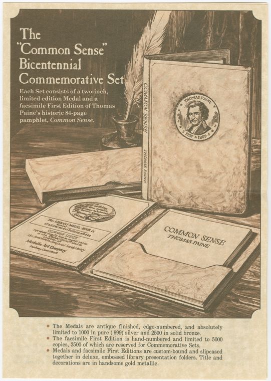 The 'Common Sense' Bicentennial Commerative Set sold by the Medallic Art Company. Included a two-inch limited-edition medal and a facsimile First Edition of the Common Sense pamphlet - New York Public Library