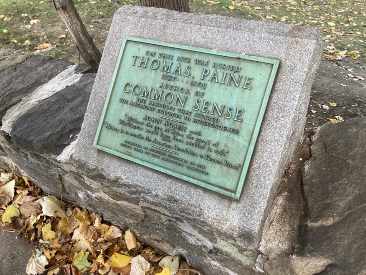 Plaque on the stone wall near the Paine Monument - Photo courtesy of the Thomas Paine Cottage Museum