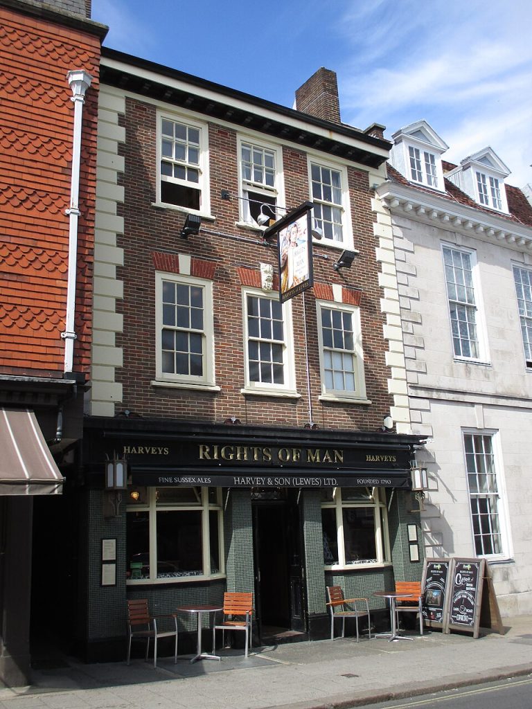 The Rights of Man, a pub at 179, High Street, Lewes, East Sussex, named after the famous book by Thomas Paine, a former Lewes resident - Wikipedia