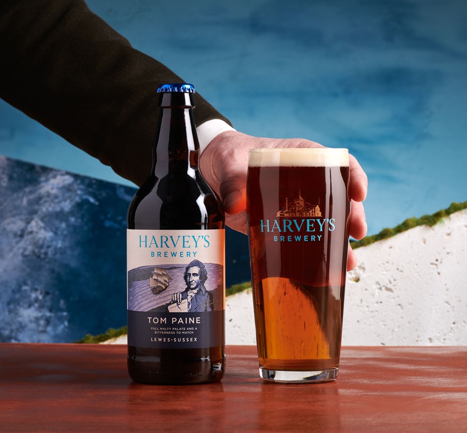 The 'Tom Paine' beer is from Harvey’s Brewery, the oldest independent brewery in Sussex, UK.