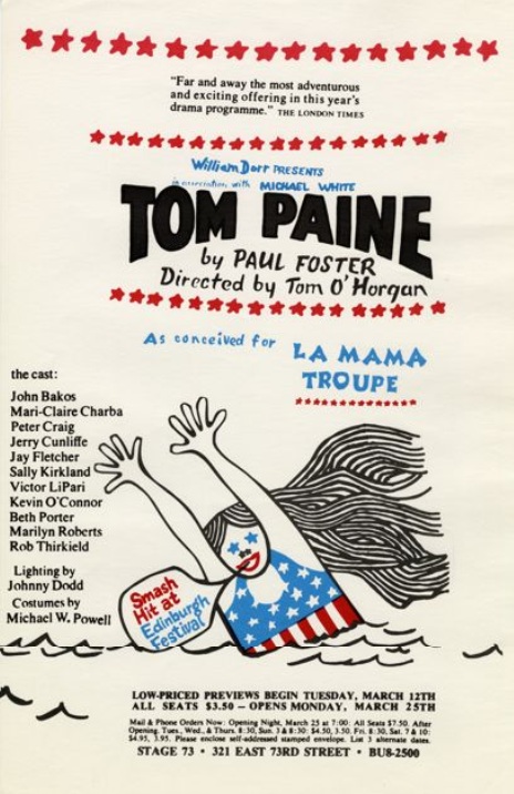 A theatrical poster for a Paul Foster play performed by La Mama troupe at Stage 73 in New York