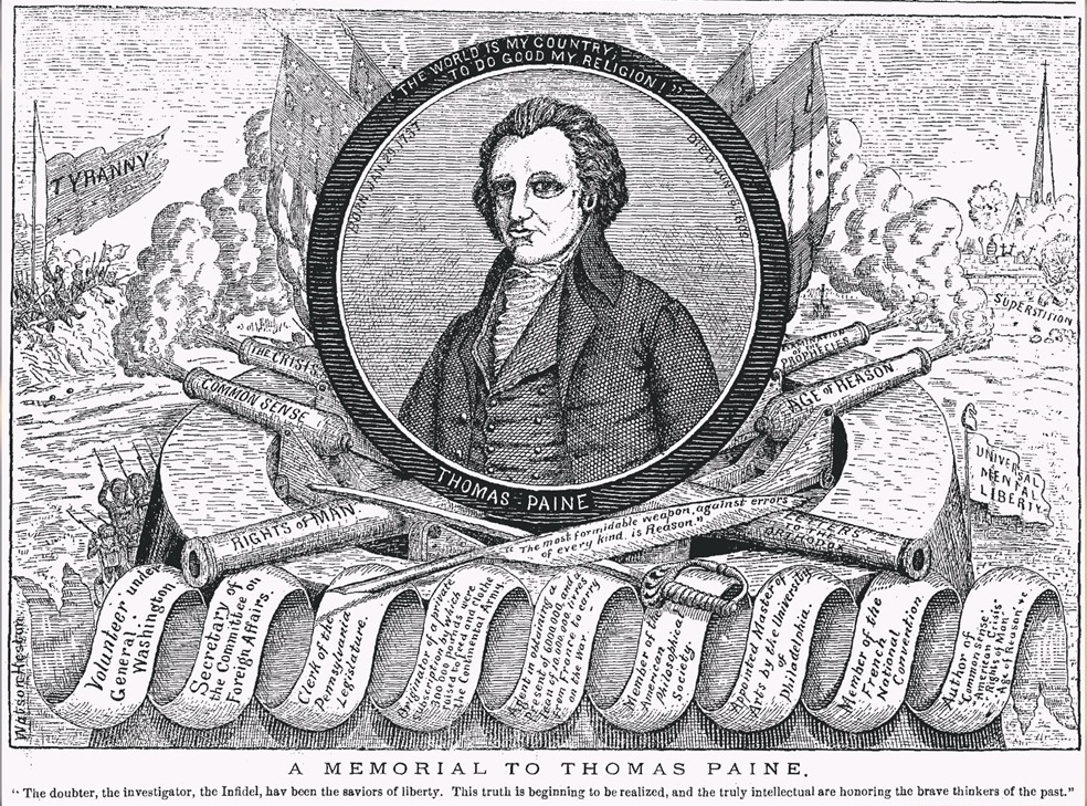"A Memorial to Thomas Paine" is an illustration by Watson Heston from the front page of the January 29th, 1887 Truth Seeker magazine. 