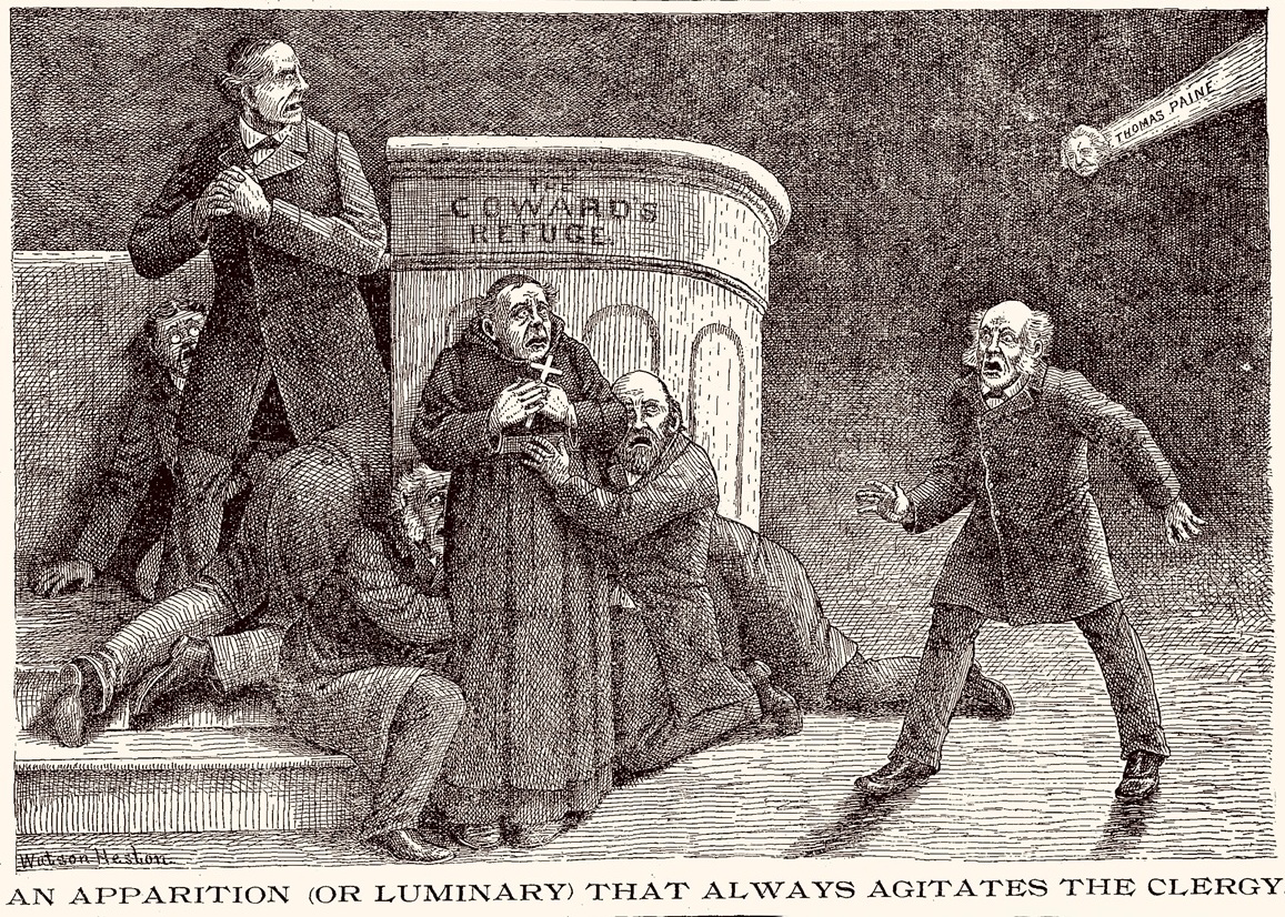 An illustration titled "An apparition (or luminary) that always terrifies the clergy" by Watson Heston from the front page of the September 15th, 1892 Truth Seeker magazine
