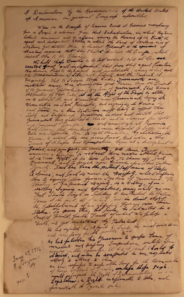 Sherman copy manuscript front