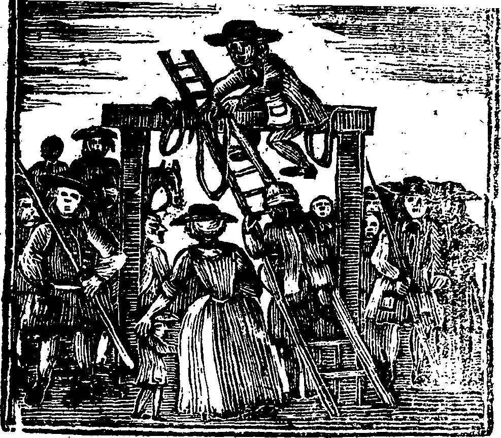A 1792 fleuron from the book, "The last dying speech, confession, behaviour, birth, parentage and education of Thomas Paine, late member of the French national assembly, who was executed on the Parade Plymouth, for high treason, on Saturday the 8th December 1792". The book contained a false claim of the execution of Paine - Wikimedia Commons