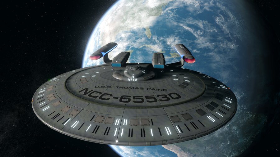 The Thomas Paine Star Trek starship has shown up repeatedly in the popular science fiction series. The U.S.S. Thomas Paine NCC-65530 is a New Orleans-class Federation starship first mentioned in Star Trek: The Next Generation episode "Conspiracy", it would go on to appear in okudagrams in 4 other Star Trek: The Next Generation episodes.