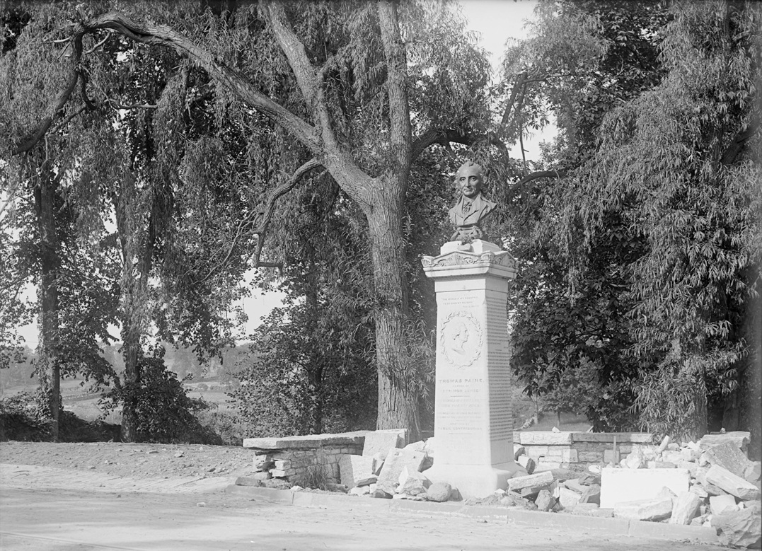 A photo taken by  Robert L. Bracklow of the Thomas Paine New Rochelle Monument ca. 1890-1910 - New York Historical Society