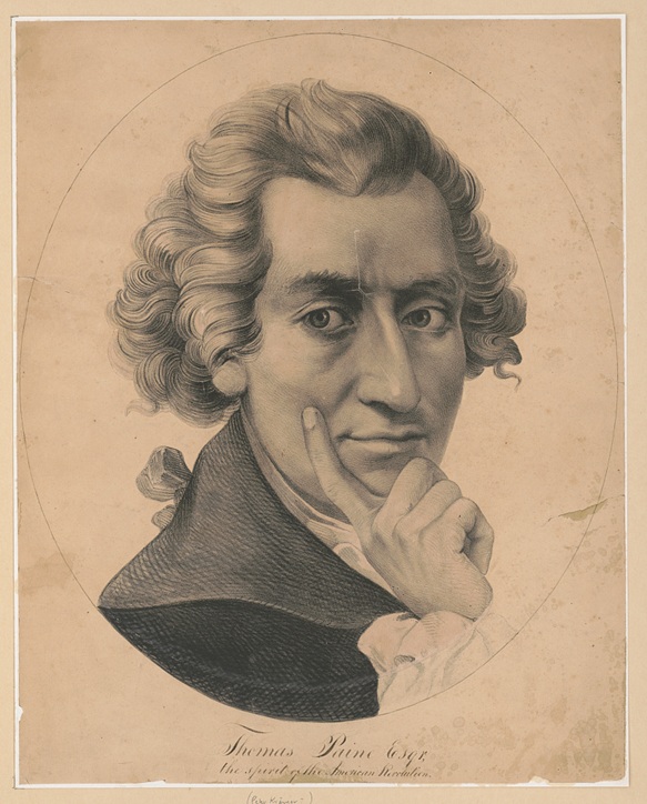 A 1851 lithograph print bust portrait titled "Thomas Paine esqr. the spirit of the American Revolution" by German artist Peter Kraemer produced as part of a Library of Congress sponsered graphic art print filing series.